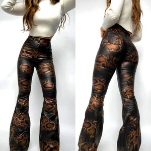 JCJQ Python Metallic Faux Leather Bell Wide Leg Pants